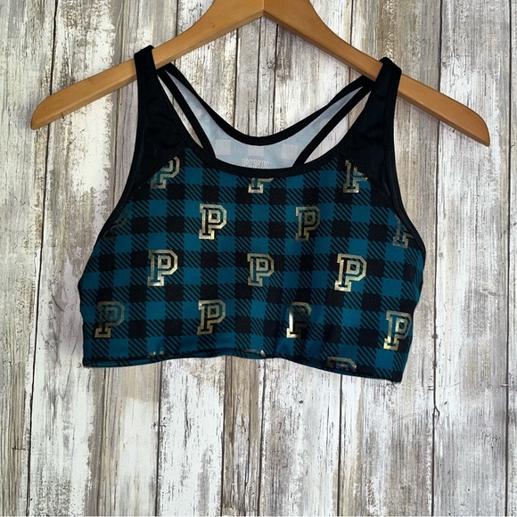 PINK Venetian Teal Plaid With Foil Print Bra - Picture 2 of 6